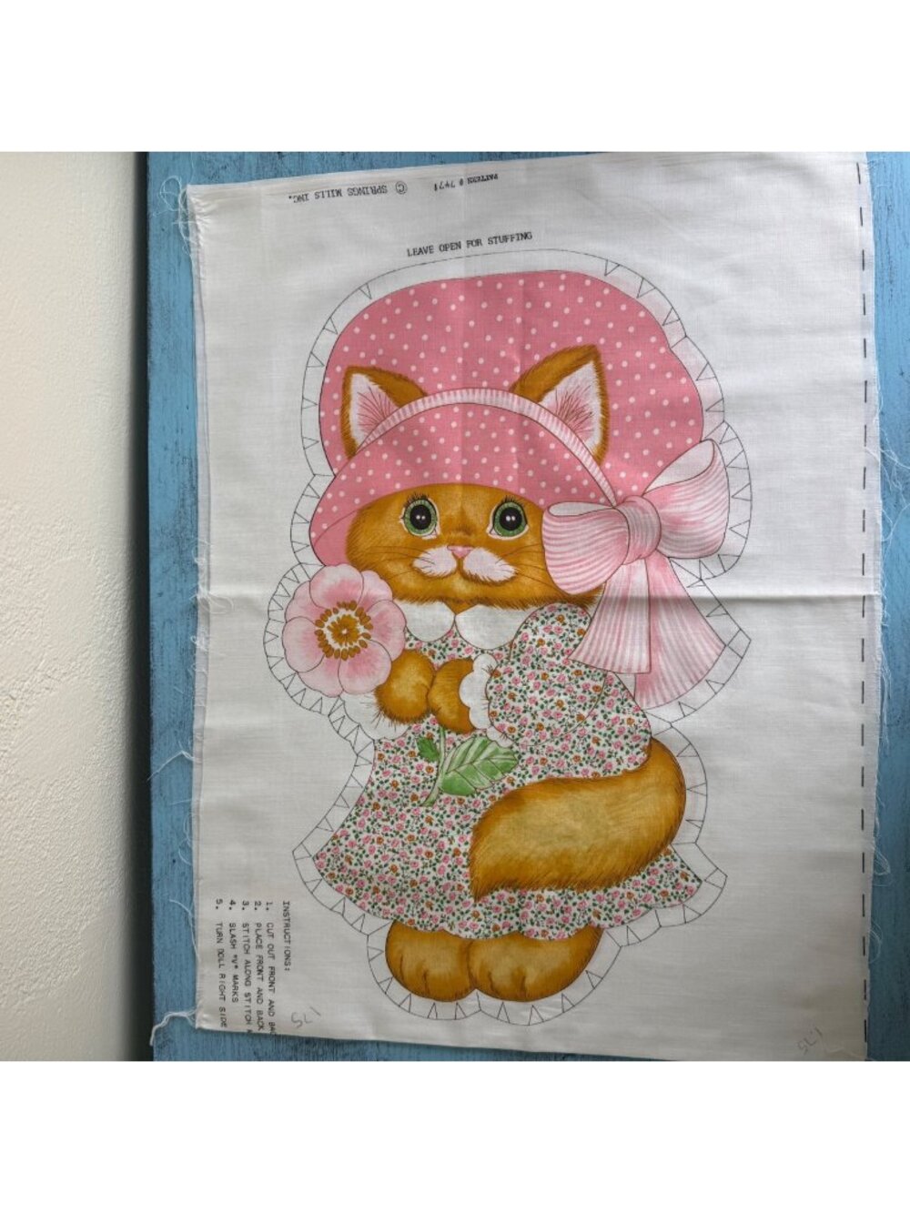 Vintage 1970's Kitty Cat Fabric Pillow Doll Cut & Sew Spring Mills NEW